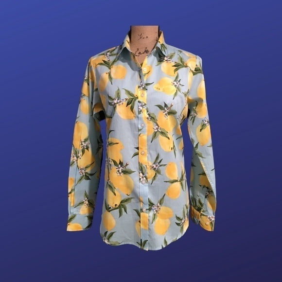 UNBRANDED 100% Cotton Long Sleeve Shirt Blouse, LEMON/FLORAL, Size XL, NWOT - Picture 1 of 8